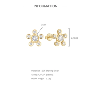 Detailed view of 925 sterling silver flower earrings with AAAAA zircon specifications