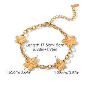 Detailed size specifications for gold five-petal flower stainless steel bracelet