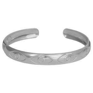 Silver 304 stainless steel Evil Eye cuff bracelet with 18K gold plated adjustable open design