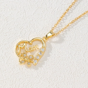 Fashion Copper Zirconia Heart Letter Necklace For Women Mom Mama Pendant Necklace Minimalist Jewelry Mother's Day Gift