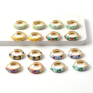 Vintage Enamel Flower Hoop Earrings For Women Colorful Floral Brass Huggies Retro Jewelry Gold Plated Accessories