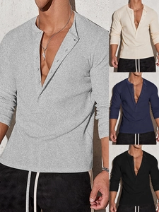 Vertical rib knit detail on men's long sleeve polo shirts in multiple colors