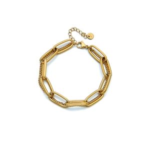 Minimalist double layer gold titanium steel chain bracelet with K18 tag and toggles
