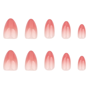 Kurze Mandel-Kunstnägel mit rosa Ombre-Verlauf und glänzendem Finish, 10er-Packung