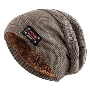 Fleece-lined winter knit beanie hat and neck warmer set in grey for cold protection