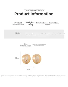 Detailed specs of gold C-shape cross earrings with zircons measuring 2.2cm in height