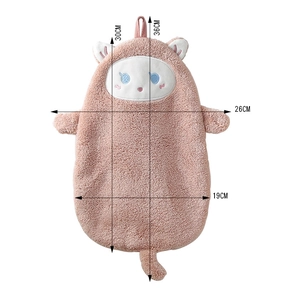 Detailed dimensions of a cute pink cat-shaped coral fleece hanging hand towel