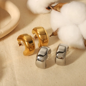 Minimalist C-shaped high polished 18K gold and silver stainless steel hoop earrings