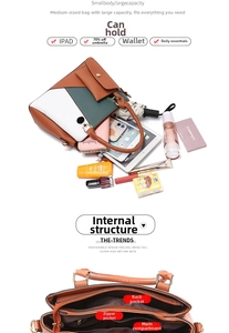 Detail view of large tote bag interior capacity showing storage for iPad and daily items