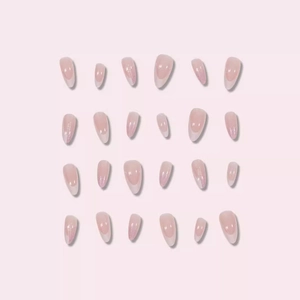24pcs nude pink almond press-on nails with white French tips and glitter gradient