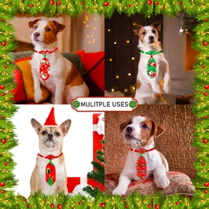 Adjustable Christmas pet necktie set with festive snowman and tree patterns for dogs and cats