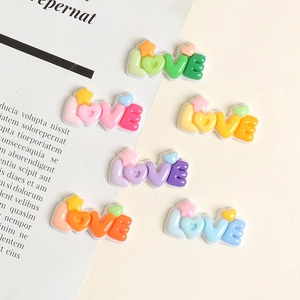 Colorful resin LOVE alphabet charms in macaron tones for DIY crafts and accessories