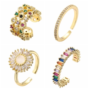 Fashion Adjustable Copper Open Rings For Women Colorful Cubic Zirconia Micro Inlaid Sun Flower Butterfly Jewelry