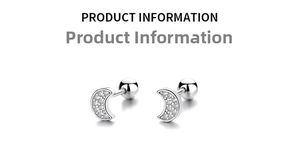 Detailed macro view of S925 sterling silver crescent moon earrings with screw ball backs