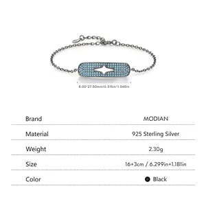 Bracelet en argent sterling 925 noir avec pendentif étoile et pierres bleu sarcelle