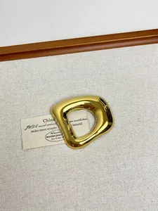 Macro detail of minimalist irregular golden metal brooch with polished mirror finish