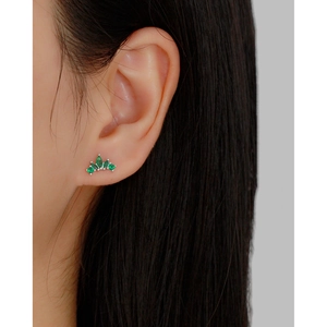 Close-up of S925 silver crown stud earring with emerald marquise and round cut zircons