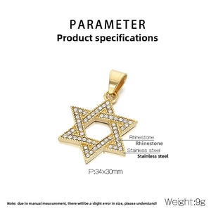 Detailed view of a gold-toned stainless steel star pendant with sparkling rhinestones