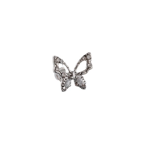 Silver butterfly cartilage stud earring with sparkling zircon stones on a white background