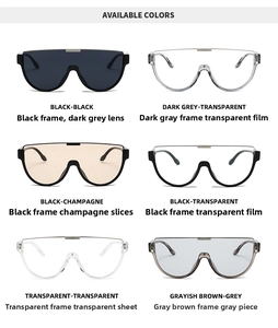 Detailed grid of six different color variants for these oversized shield aviator sunglasses
