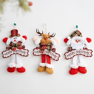Three-piece Christmas plush doll set featuring Santa, Reindeer, and Snowman for holiday decor
