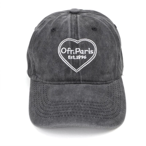 Vintage washed dark grey cotton baseball cap featuring Ofr. Paris heart embroidery