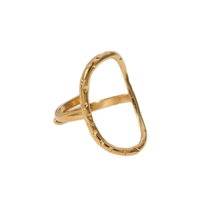 Minimalist gold stainless steel open ring with hammered oval hollow design for women