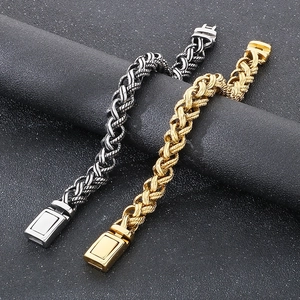 Punk style stainless steel dragon bone chain bracelets for men in silver and gold finish