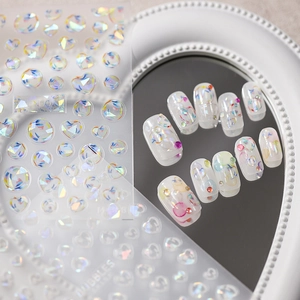 3D Holographic Nail Art Stickers Self Adhesive Laser Shell Light Gold Stamping Hearts Circles Bubbles Manicure Decal