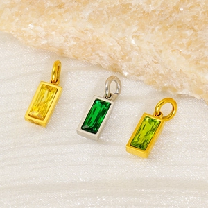 Minimalist stainless steel rectangular birthstone pendants in gold and silver finish