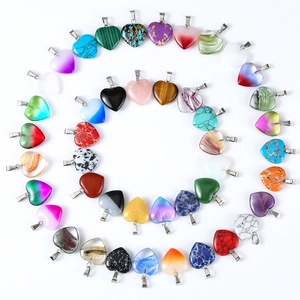 Heart Shaped Pendant Charm Natural Stone Synthetic Crystal Metal Bail Polished Colorful DIY Jewelry Making Accessories
