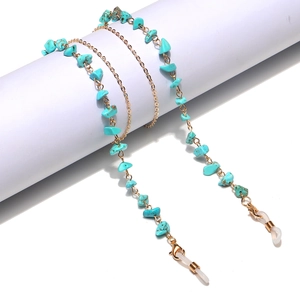 Fashionable turquoise stone and gold chain strap for glasses or masks with lobster clasps