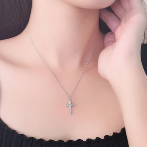 Minimalist S925 silver cross necklace with irregular concave surface for women