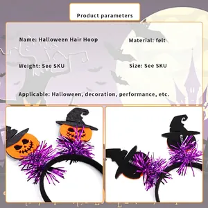 Halloween witch hat and spider headband set with purple tinsel for party hair decoration