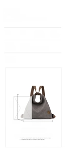Tabella taglie dettagliata dello zaino in tela grigia, dimensioni 34x34x16cm e 0,52kg