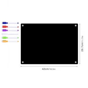 Magnetic acrylic black weekly planner for fridge with 6 colored dry erase markers