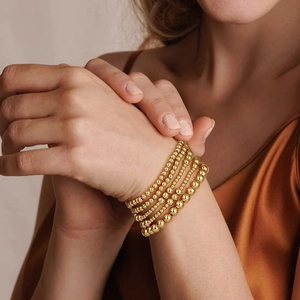 Elegant 14k gold hematite beaded bracelet set for women with five layered strands