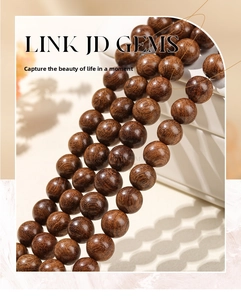 Macro shot showing oily texture and natural wood grain of polished sandalwood beads