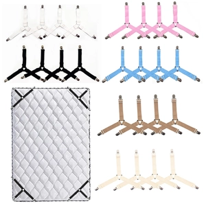 Adjustable elastic bed sheet fasteners with metal clips in multi-color triangle design