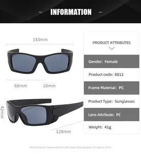 Detailed size chart and technical specifications for Y2K sporty wraparound sunglasses