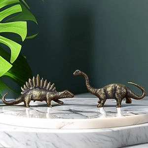 Retro Brass Dinosaur Figurine Antique Copper Animal Miniature Desk Ornament Tea Pet Home Decoration Collectible