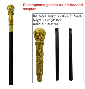 Detail showing detachable parts of an 80cm gold plastic Pharaoh scepter for Halloween costume