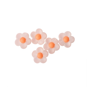 Five frosted acrylic pink flower beads with orange centers for DIY jewelry making