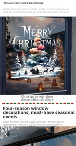 Detailed Christmas tree window sticker with reindeer sleigh and snowy pine forest