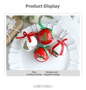Set of 4 Christmas balls with hand-painted trees and trucks on an elegant white plate
