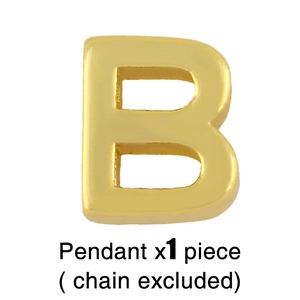 Detailed view of a polished gold letter B pendant, minimalist style, chain excluded