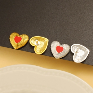 925 silver heart stud earrings with red oil drip enamel in gold and silver finishes