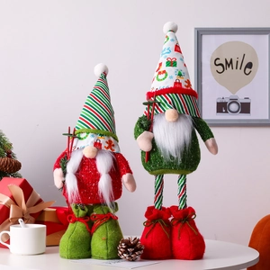 Blue sequin Christmas gnomes with telescopic legs and Let it Snow hats home decor