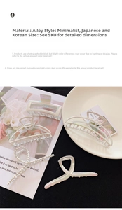 Close-up of four iridescent mermaid pearl hair claws in various geometric shapes
