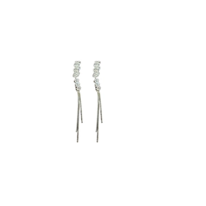 Elegant silver tassel earrings featuring sparkling zircon stones and fine metal chains